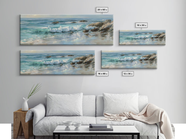 Mediterranean Cove with Clear Water Framed Canvas Print, Beach Art, Wall Decor, Coastal Decor, Fine Art, Shore, Whimsical Decor, BEA-3x1-84