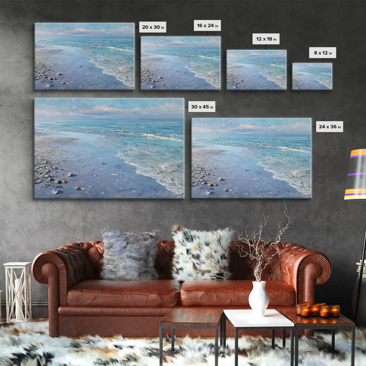 Moonlit Tropical Beach Framed Canvas Print, Beach Art, Fine Art Print, Coastal Decor, Oil Painting, Shore, Wall Decor, BEA-3x2-100