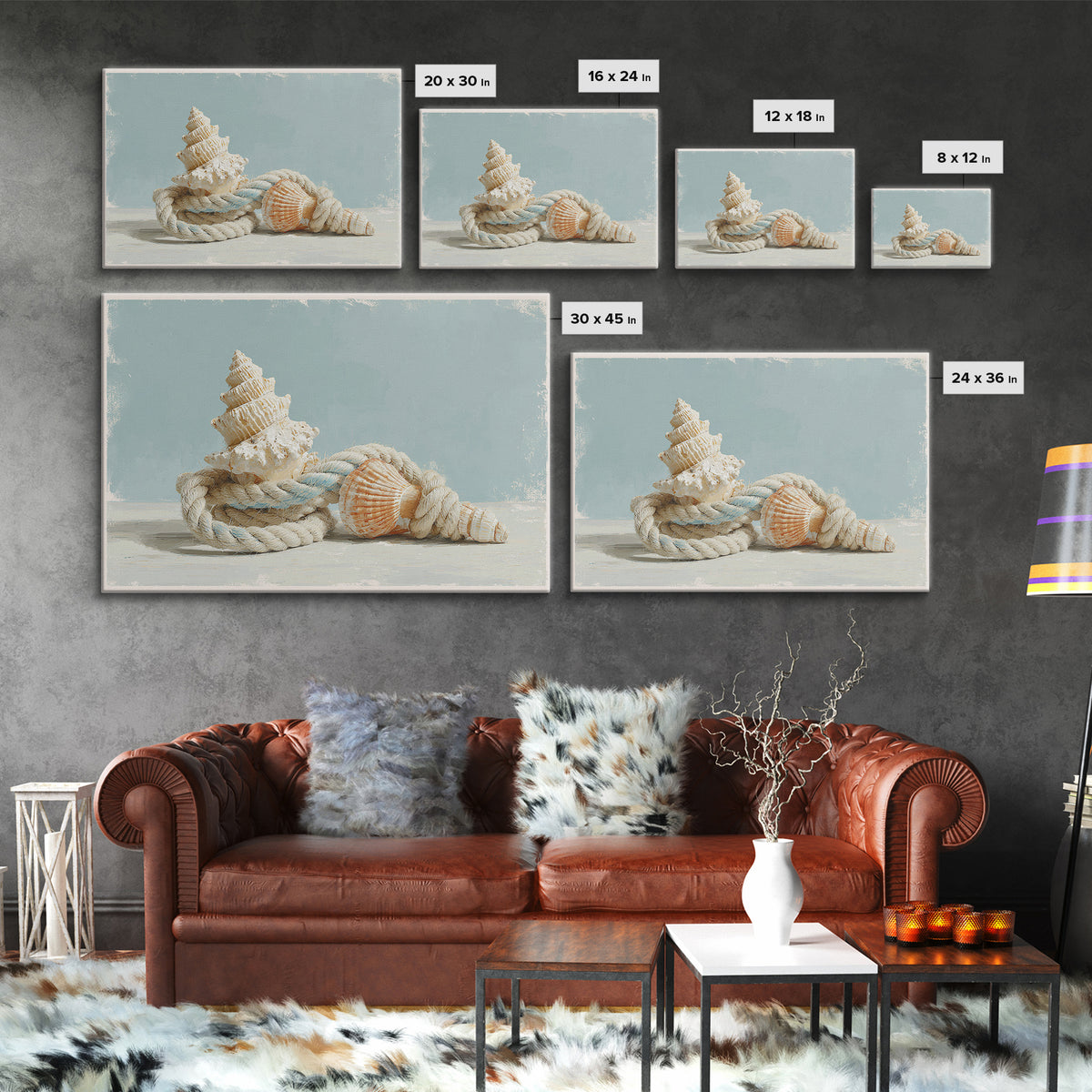 Nautical Rope and Shell Still Life Canvas Print, Beach Art, Wall Art Print, Coastal Decor, Fine Art, Shore, Beach Prints, BEA-3x2-21