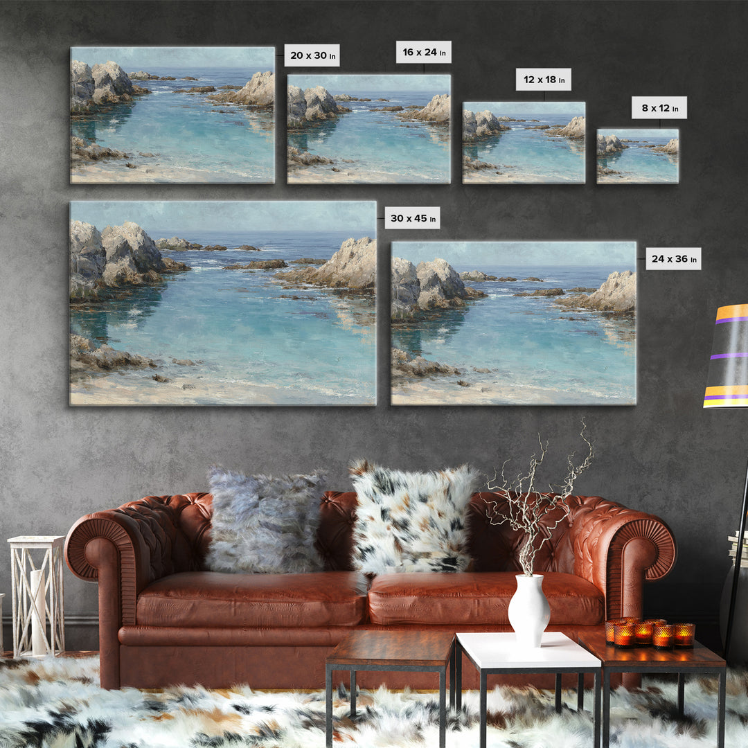 Mediterranean Cove with Clear Water Canvas Print, Beach Art, Modern Decor, Coastal Decor, Fine Art, Shore, Home Decor, BEA-3x2-72