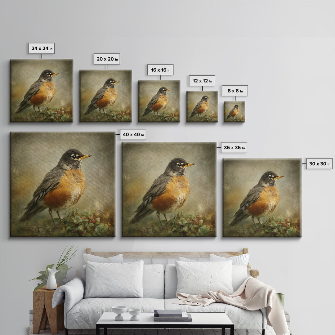 Robin in a Spring Garden with Soft Canvas Print, Bird Art, Japanese Wall Art, Living Room Decor, Watercolor Art, Flight, BIR-1x1-15
