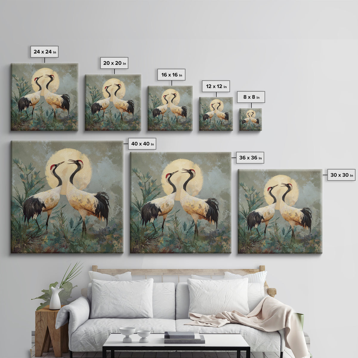 Pair of Cranes Dancing Canvas Print, Bird Art, Farmhouse Decor, Living Room Decor, Abstract Art, Flight, Digital Download Art, BIR-1x1-3