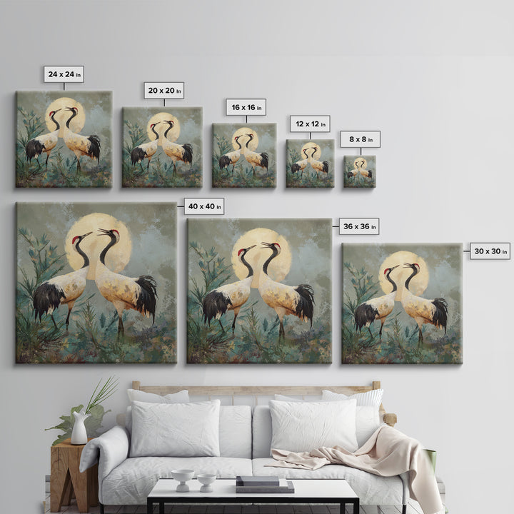 Pair of Cranes Dancing Canvas Print, Bird Art, Farmhouse Decor, Living Room Decor, Abstract Art, Flight, Digital Download Art, BIR-1x1-3