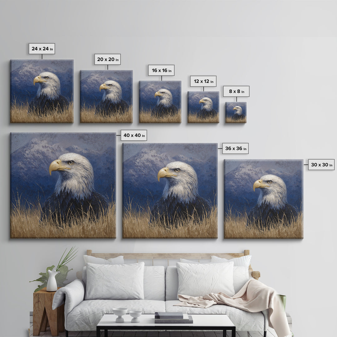 Eagle Portrait with Dramatic Mountain Wind Canvas Print, Bird Art, Printable Art, Living Room Decor, Fine Art, Flight, BIR-1x1-36