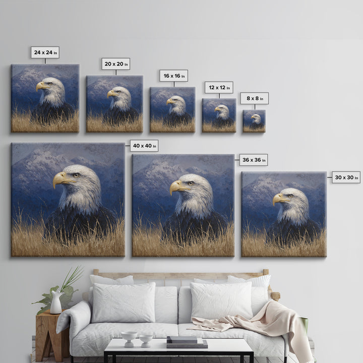 Eagle Portrait with Dramatic Mountain Wind Canvas Print, Bird Art, Printable Art, Living Room Decor, Fine Art, Flight, BIR-1x1-36