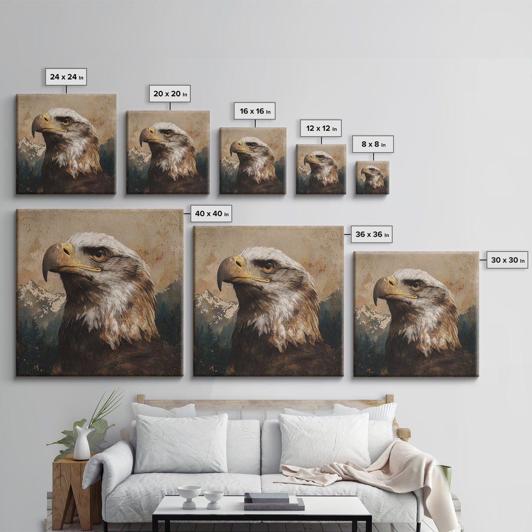 Eagle Portrait with Dramatic Mountain Wind Canvas Print, Bird Art, Bird Prints, Living Room Decor, Flight, Modern Decor, BIR-1x1-60