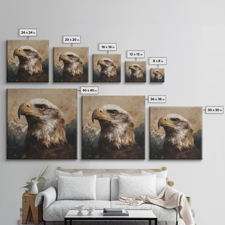 Eagle Portrait with Dramatic Mountain Wind Canvas Print, Bird Art, Bird Prints, Living Room Decor, Flight, Modern Decor, BIR-1x1-60