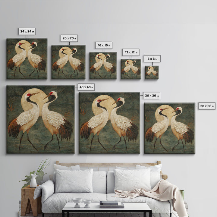 Pair of Cranes Dancing Canvas Print, Bird Art, Modern Decor, Living Room Decor, Fine Art, Flight, Home Decor, Wall Decor, BIR-1x1-75