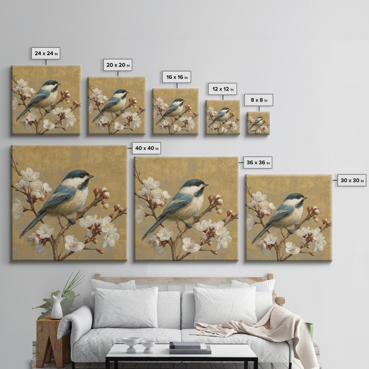 Songbird Perched on Cherry Blossoms Framed Canvas Print, Bird Art, Digital Print, Living Room Decor, Fine Art, Flight, BIR-1x1-8