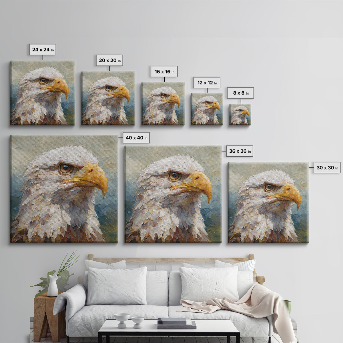 Eagle Portrait with Dramatic Mountain Wind Framed Canvas Print, Bird Art, Bird Wall Art, Living Room Decor, Fine Art, Flight, BIR-1x1-84