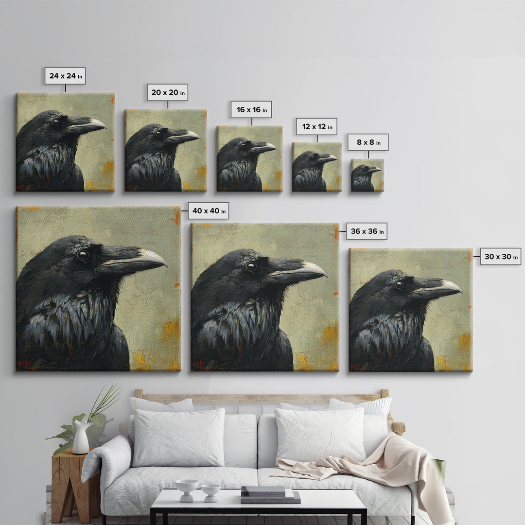 Raven Silhouette with Gothic Atmosphere Canvas Print, Bird Art, Floral Art, Living Room Decor, Fine Art, Flight, BIR-1x1-9