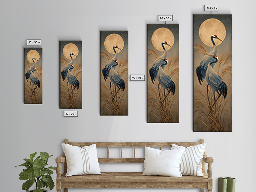 Pair of Cranes Dancing Framed Canvas Print, Bird Art, Home Decor, Living Room Decor, Abstract Art, Flight, Modern Wall Art, BIR-1x3-15
