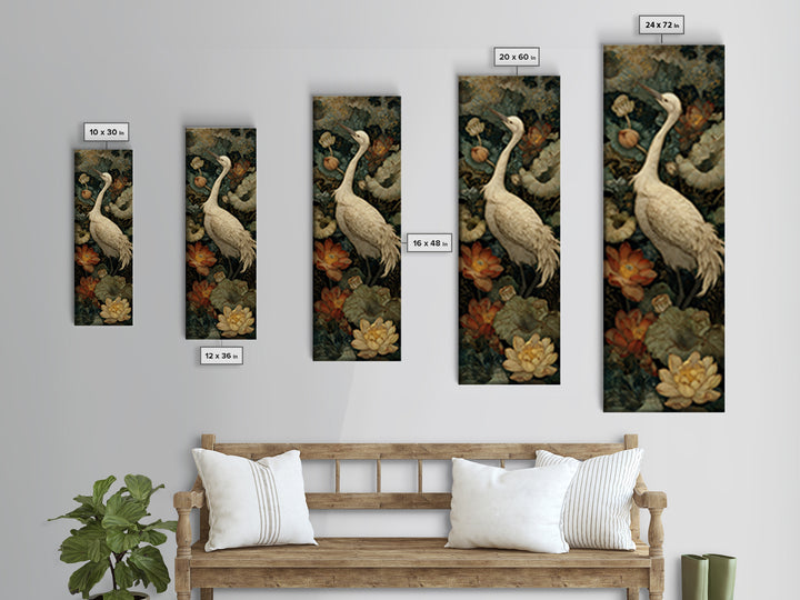 Crane and Lotus Composition Framed Canvas Print, Bird Art, Modern Decor, Living Room Decor, Fine Art, Flight, Home Decor, BIR-1x3-29
