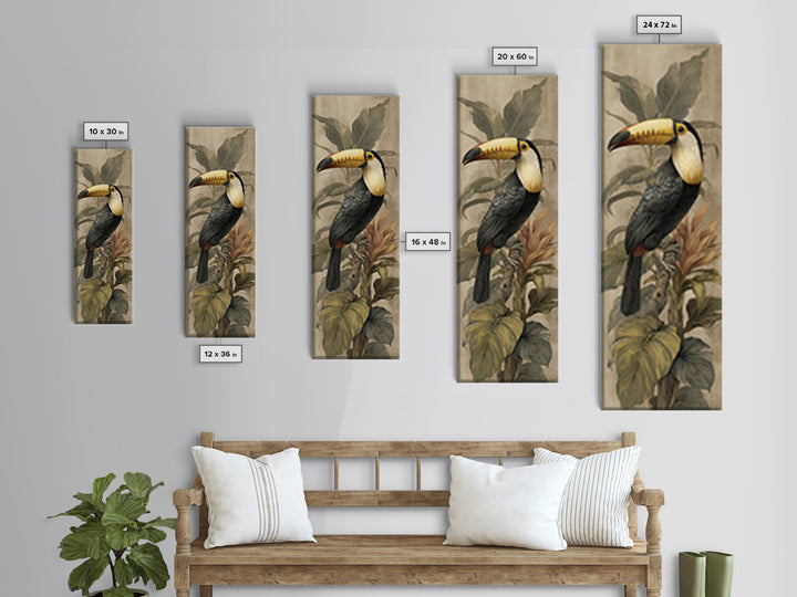 Toucan Framed by Bold Jungle Foliage Canvas Print, Bird Art, Wall Art, Living Room Decor, Fine Art, Flight, Japanese Wall Art, BIR-1x3-35
