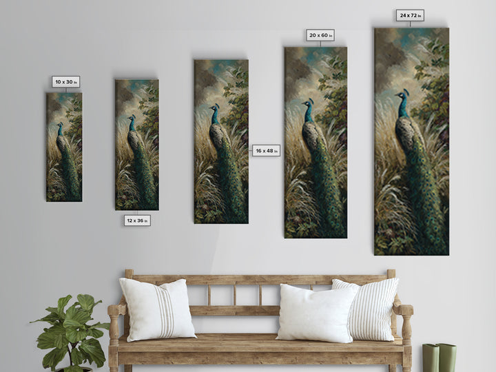 Peacock with Jewel Tone Feather Pattern Canvas Print, Bird Art, Digital Print, Living Room Decor, Fine Art, Flight, Bird Prints, BIR-1x3-43