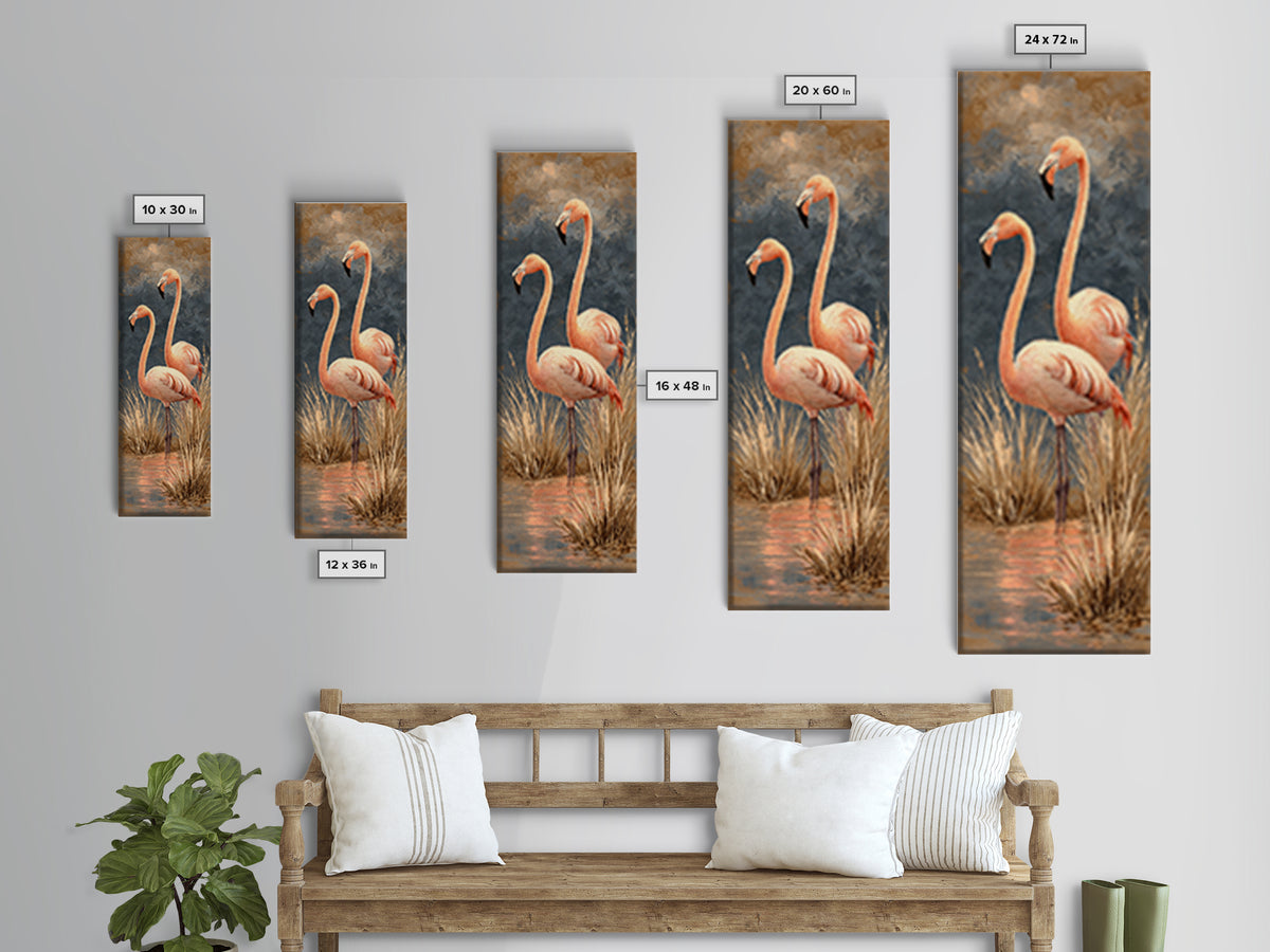 Flamingo Pair in Coral Water Reflections Framed Canvas Print, Bird Art, Rustic Home Decor, Living Room Decor, Fine Art, Flight, BIR-1x3-46