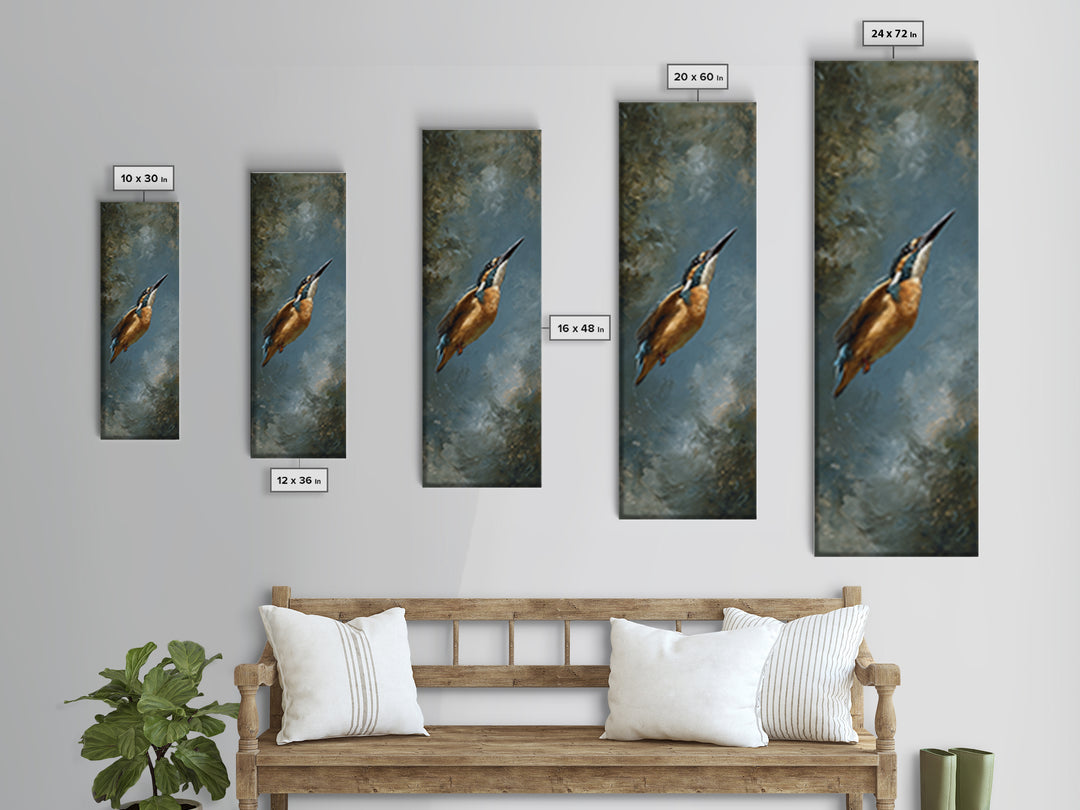 Kingfisher Diving Toward Blue Water Framed Canvas Print, Bird Art, Printable Art, Living Room Decor, Fine Art, Flight, BIR-1x3-47