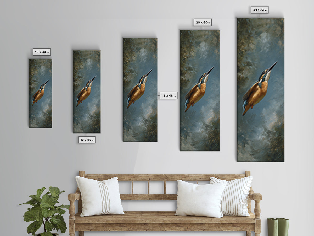 Kingfisher Diving Toward Blue Water Framed Canvas Print, Bird Art, Printable Art, Living Room Decor, Fine Art, Flight, BIR-1x3-47