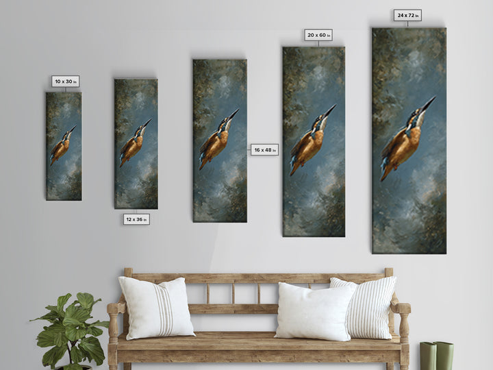 Kingfisher Diving Toward Blue Water Framed Canvas Print, Bird Art, Printable Art, Living Room Decor, Fine Art, Flight, BIR-1x3-47