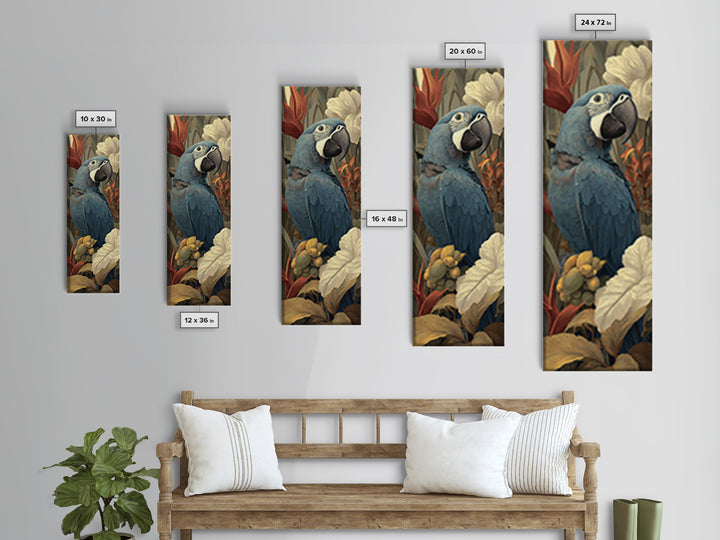 Parrot Among Tropical Leaves and Fruit Canvas Print, Bird Art, Bird Wall Art, Living Room Decor, Fine Art, Flight, Art Print, BIR-1x3-49