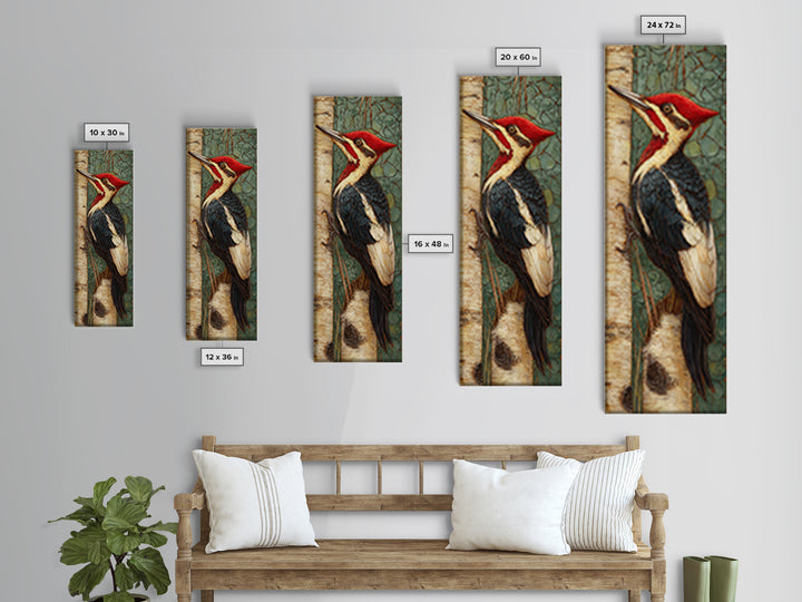 Woodpecker on Birch Bark Texture Canvas Print, Bird Art, Fine Art Print, Living Room Decor, Abstract Art, Flight, Wall Decor, BIR-1x3-57