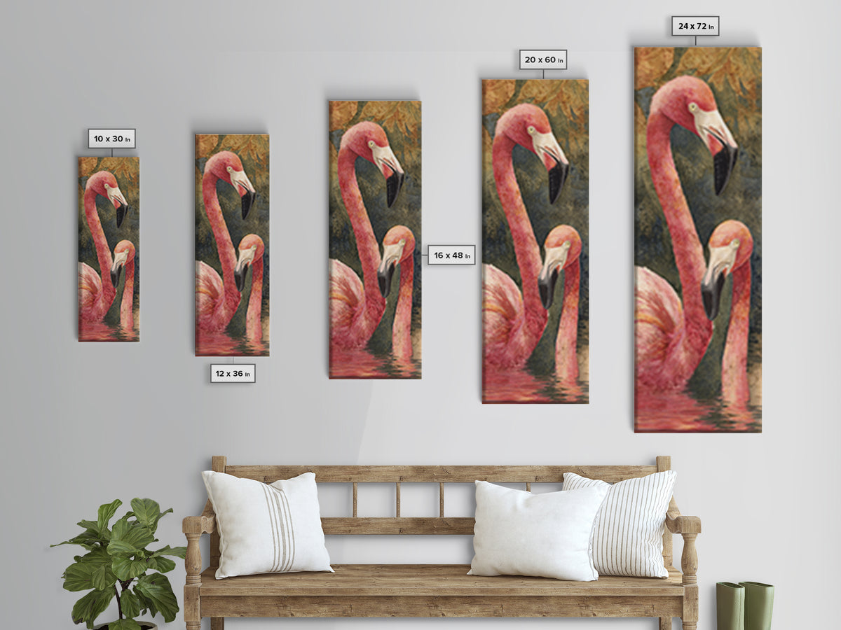 Flamingo Pair in Coral Water Reflections Framed Canvas Print, Bird Art, Rustic Home Decor, Living Room Decor, Fine Art, Flight, BIR-1x3-70