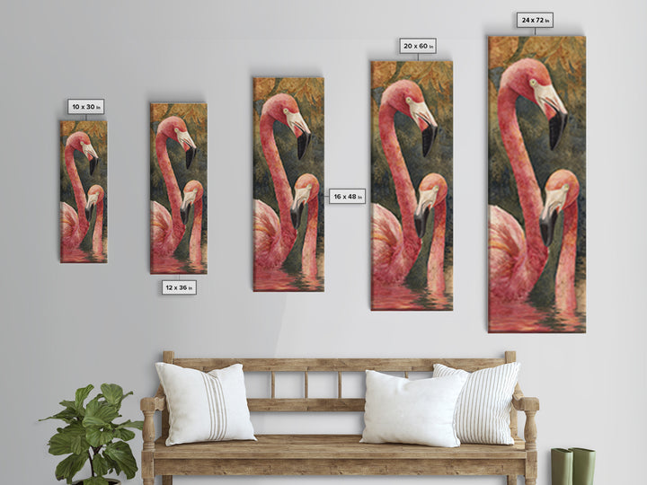 Flamingo Pair in Coral Water Reflections Framed Canvas Print, Bird Art, Rustic Home Decor, Living Room Decor, Fine Art, Flight, BIR-1x3-70