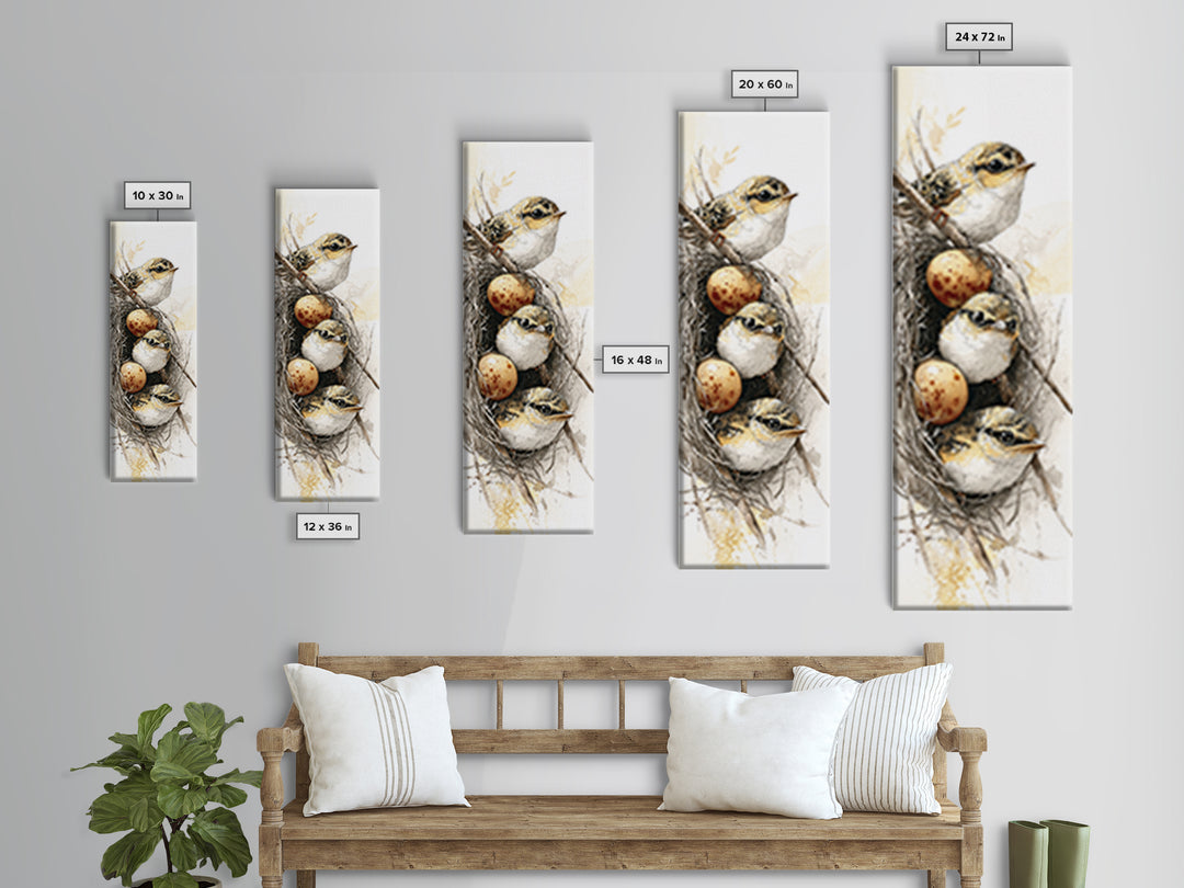 Bird Nest with Eggs and Delicate Twigs Canvas Print, Bird Art, Gallery Decor, Living Room Decor, Oil Painting, Flight, BIR-1x3-82