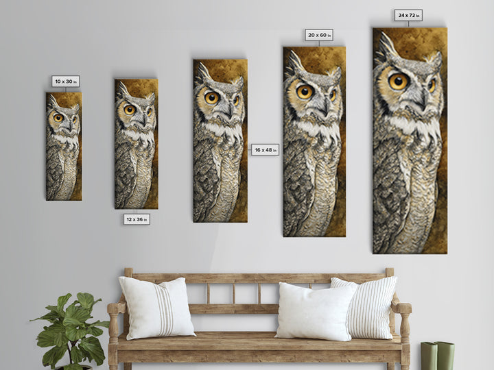 Owl Portrait with Wise Golden Eyes Canvas Print, Bird Art, Bird Prints, Living Room Decor, Fine Art, Flight, Modern Decor, BIR-1x3-89