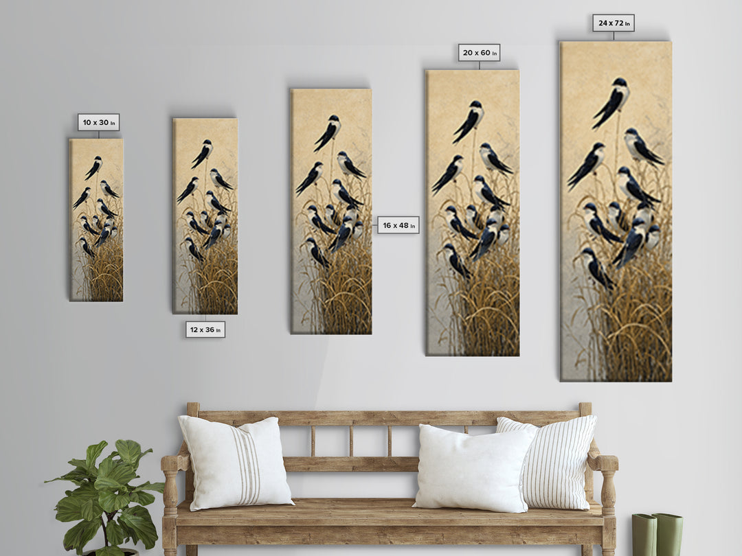 Flock of Swallows Sweeping Across Open Sky Canvas Print, Bird Art, Art Print, Living Room Decor, Oil Painting, Flight, BIR-1x3-90