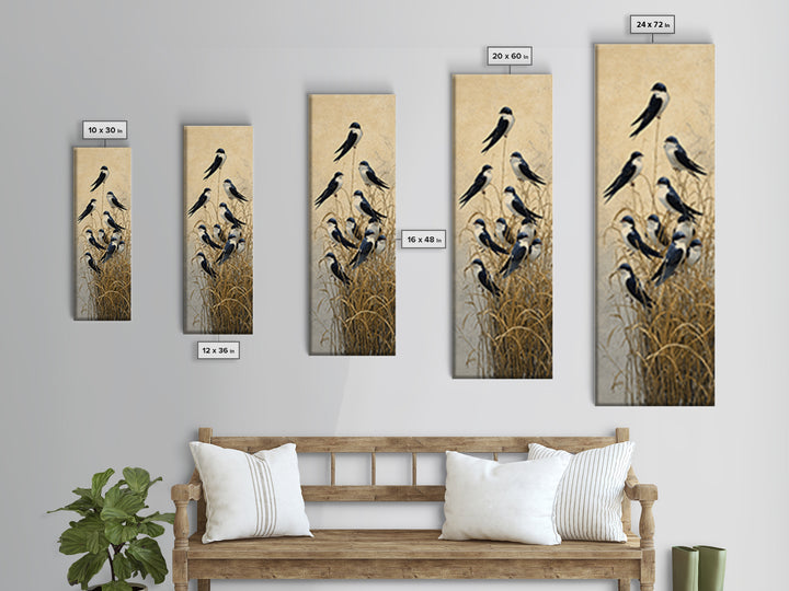 Flock of Swallows Sweeping Across Open Sky Canvas Print, Bird Art, Art Print, Living Room Decor, Oil Painting, Flight, BIR-1x3-90