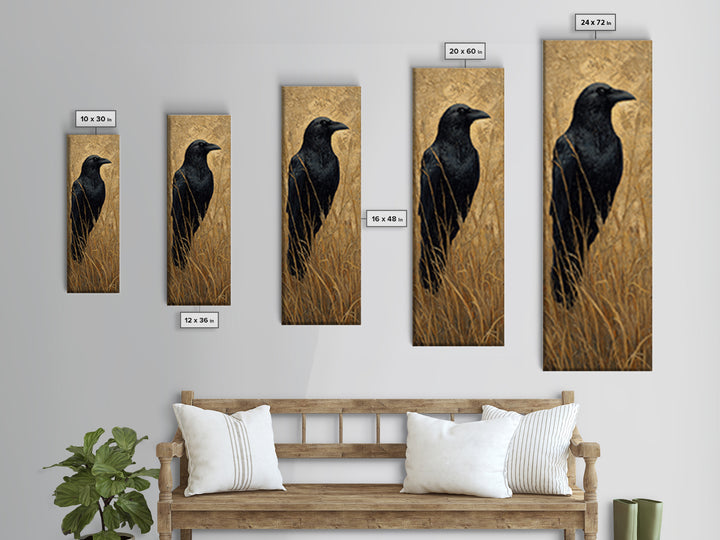 Raven Silhouette with Gothic Atmosphere Canvas Print, Bird Art, Minimalist Decor, Living Room Decor, Fine Art, Flight, BIR-1x3-93