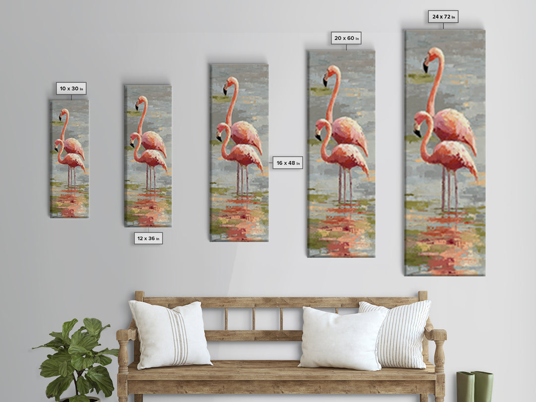 Flamingo Pair in Coral Water Reflections Canvas Print, Bird Art, Fine Art Print, Living Room Decor, Fine Art, Flight, BIR-1x3-94