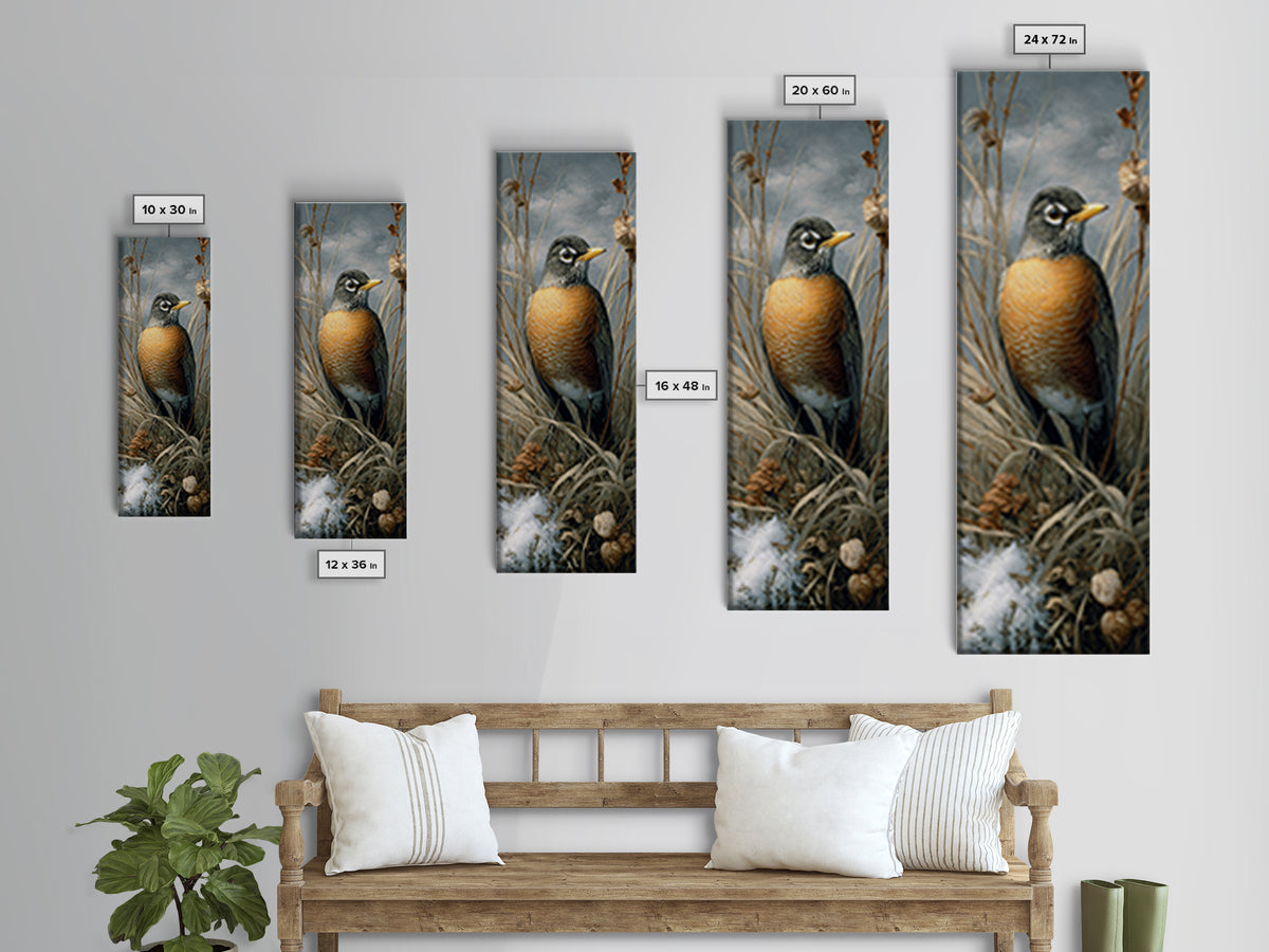 Robin in a Spring Garden with Soft Canvas Print, Bird Art, Nature Wall Art, Living Room Decor, Watercolor Art, Flight, BIR-1x3-99