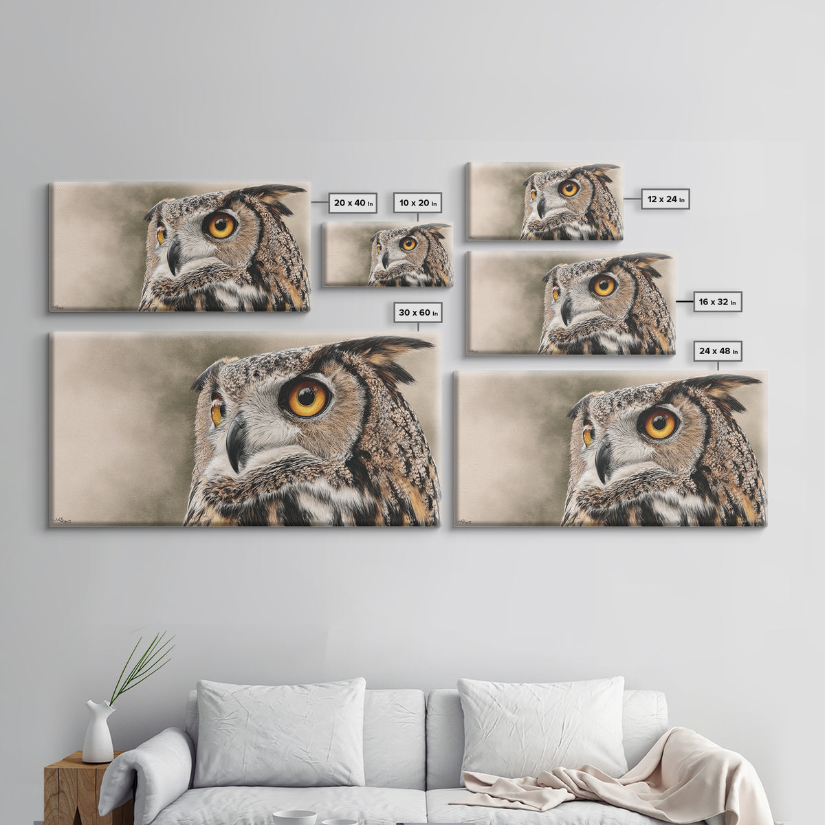 Owl Portrait with Wise Golden Eyes Framed Canvas Print, Bird Art, Home Decor, Living Room Decor, Flight, Modern Wall Art, BIR-2x1-1