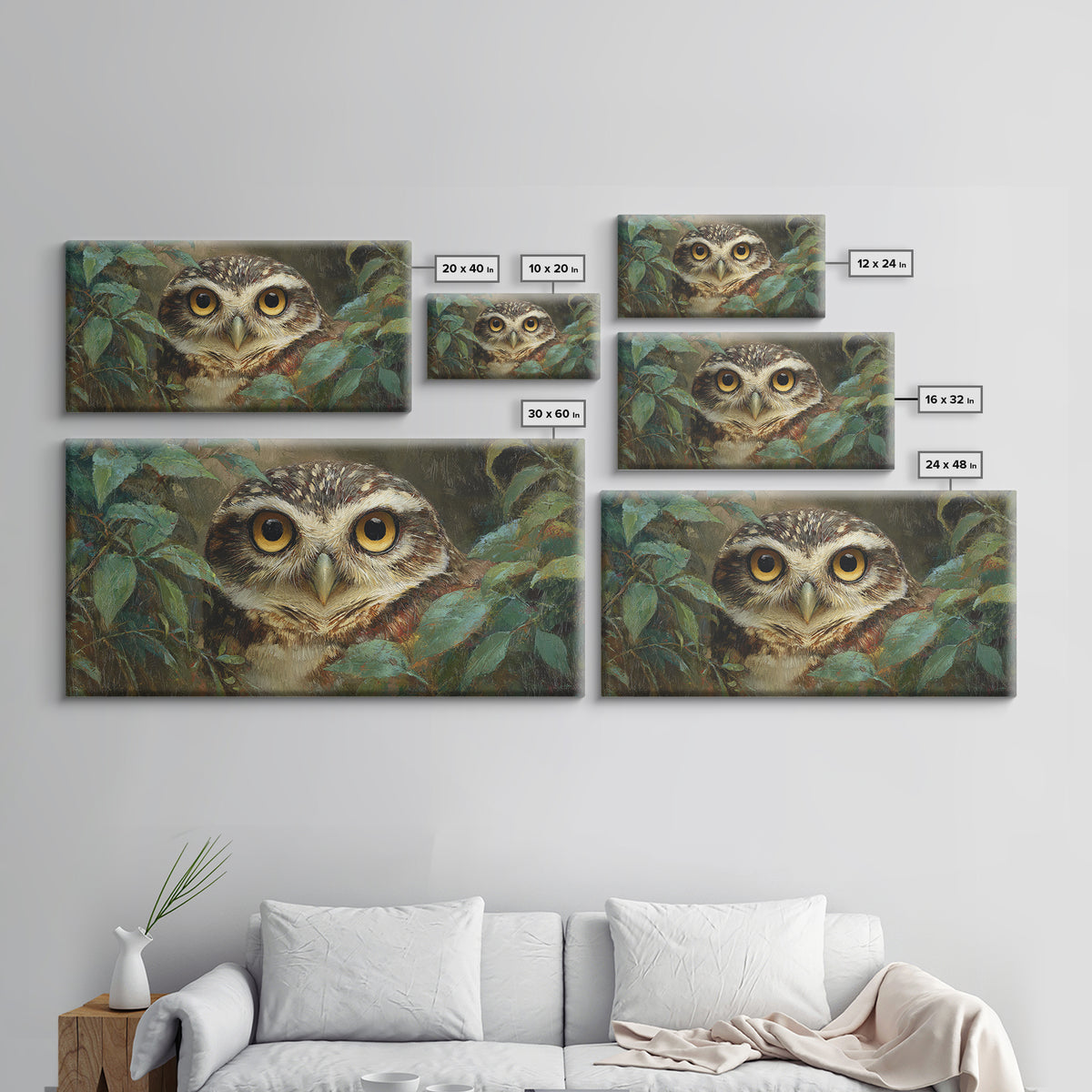 Owl Portrait with Wise Golden Eyes Framed Canvas Print, Bird Art, Home Decor, Living Room Decor, Flight, Modern Wall Art, BIR-2x1-25
