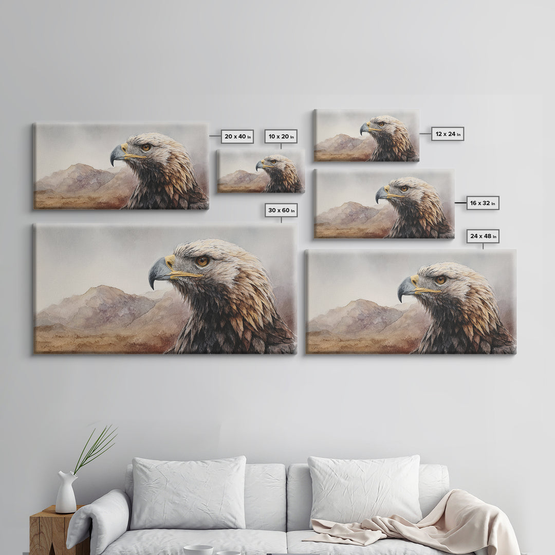 Eagle Portrait with Dramatic Mountain Wind Canvas Print, Bird Art, Contemporary Art, Living Room Decor, Oil Painting, Flight, BIR-2x1-32