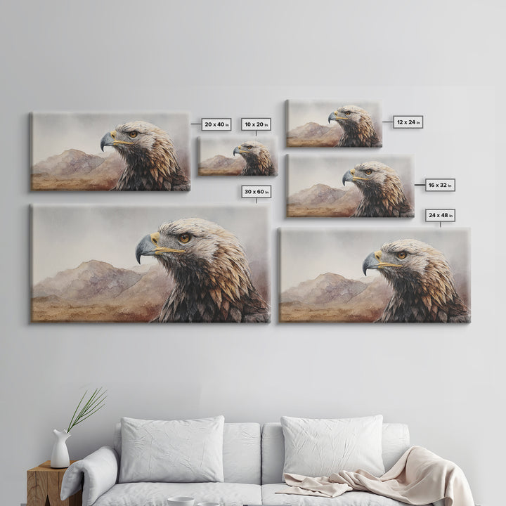 Eagle Portrait with Dramatic Mountain Wind Canvas Print, Bird Art, Contemporary Art, Living Room Decor, Oil Painting, Flight, BIR-2x1-32