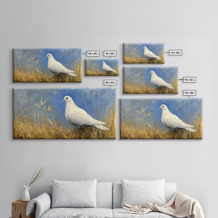 White Dove with Olive Branch and Calm Canvas Print, Bird Art, Wall Art, Living Room Decor, Fine Art, Flight, Japanese Wall Art, BIR-2x1-36