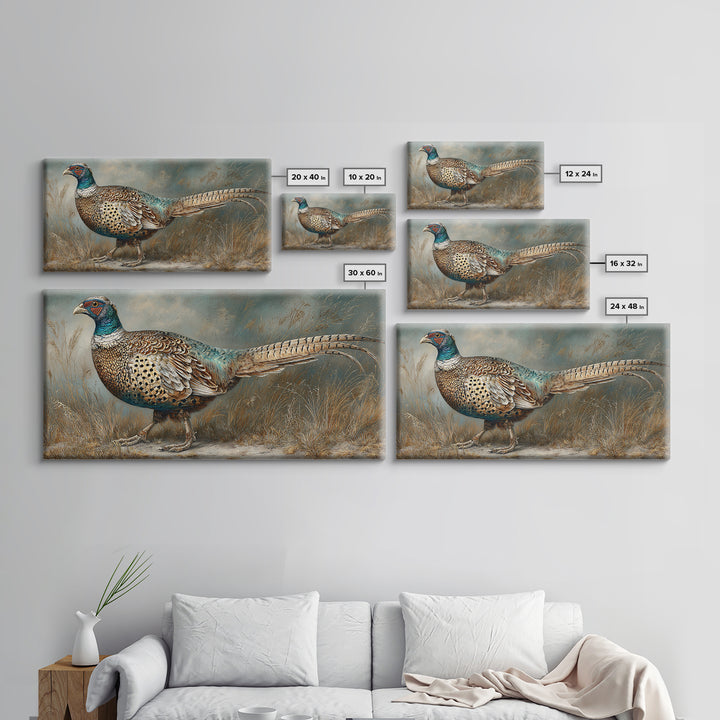 Pheasant with Ornate Feather Details Canvas Print, Bird Art, Printable Wall Art, Living Room Decor, Oil Painting, Flight, BIR-2x1-39