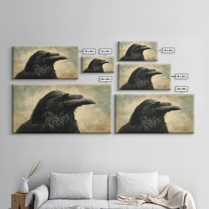 Raven Silhouette with Gothic Atmosphere Canvas Print, Bird Art, Digital Print, Living Room Decor, Oil Painting, Flight, BIR-2x1-53