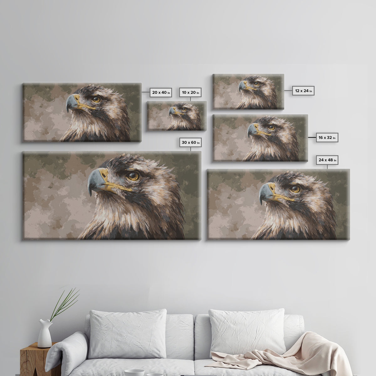 Eagle Portrait with Dramatic Mountain Wind Framed Canvas Print, Bird Art, Mid Century Modern, Living Room Decor, Flight, BIR-2x1-56