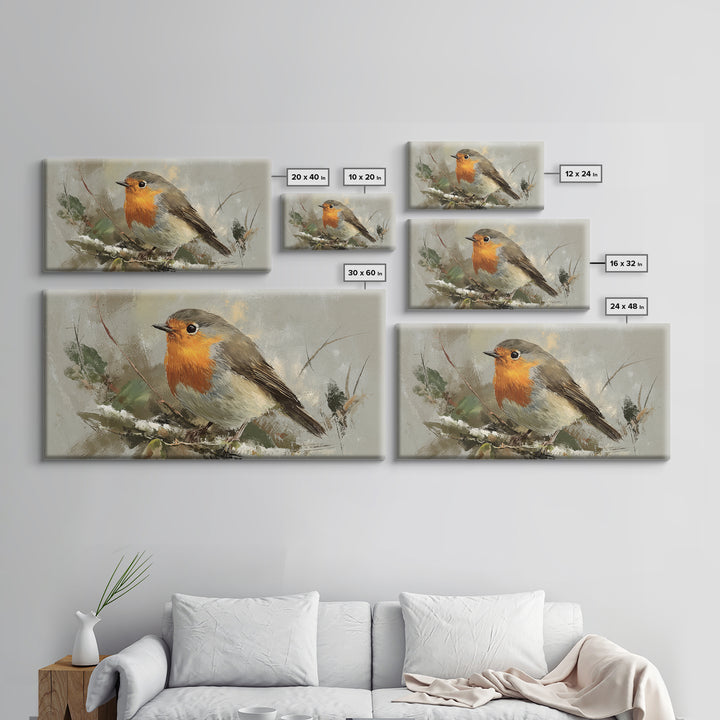 Robin in a Spring Garden with Soft Framed Canvas Print, Bird Art, Bird Prints, Living Room Decor, Watercolor Art, Flight, BIR-2x1-59