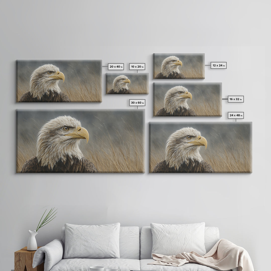 Eagle Portrait with Dramatic Mountain Wind Framed Canvas Print, Bird Art, Luxury Decor, Living Room Decor, Fine Art, Flight, BIR-2x1-8