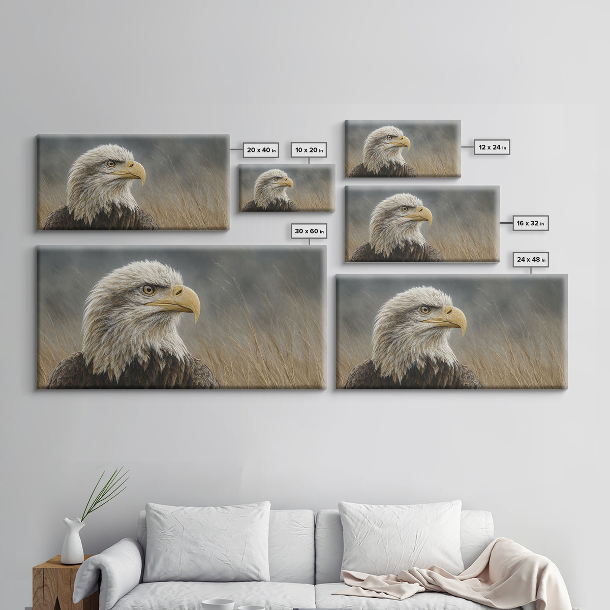 Eagle Portrait with Dramatic Mountain Wind Framed Canvas Print, Bird Art, Luxury Decor, Living Room Decor, Fine Art, Flight, BIR-2x1-8