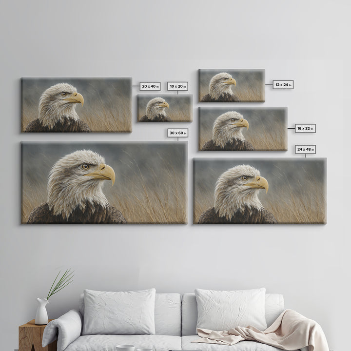 Eagle Portrait with Dramatic Mountain Wind Framed Canvas Print, Bird Art, Luxury Decor, Living Room Decor, Fine Art, Flight, BIR-2x1-8