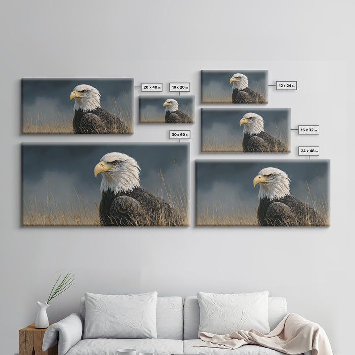 Eagle Portrait with Dramatic Mountain Wind Framed Canvas Print, Bird Art, Modern Art, Living Room Decor, Fine Art, Flight, BIR-2x1-80