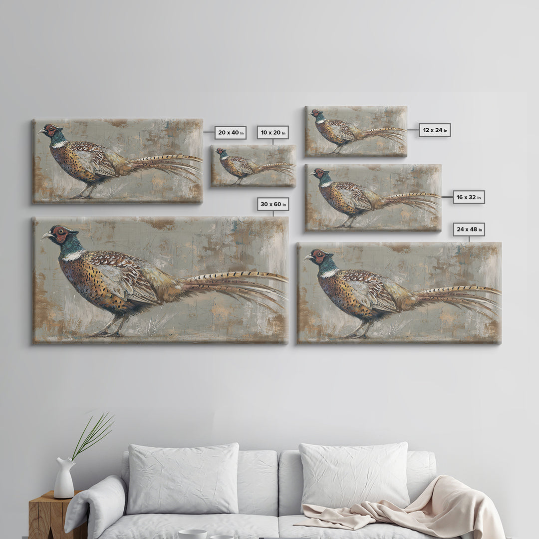 Pheasant with Ornate Feather Details Framed Canvas Print, Bird Art, Mid Century Wall Art, Living Room Decor, Fine Art, Flight, BIR-2x1-87