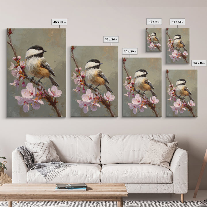 Songbird Perched on Cherry Blossoms Canvas Print, Bird Art, Digital Download Art, Living Room Decor, Fine Art, Flight, BIR-2x3-16