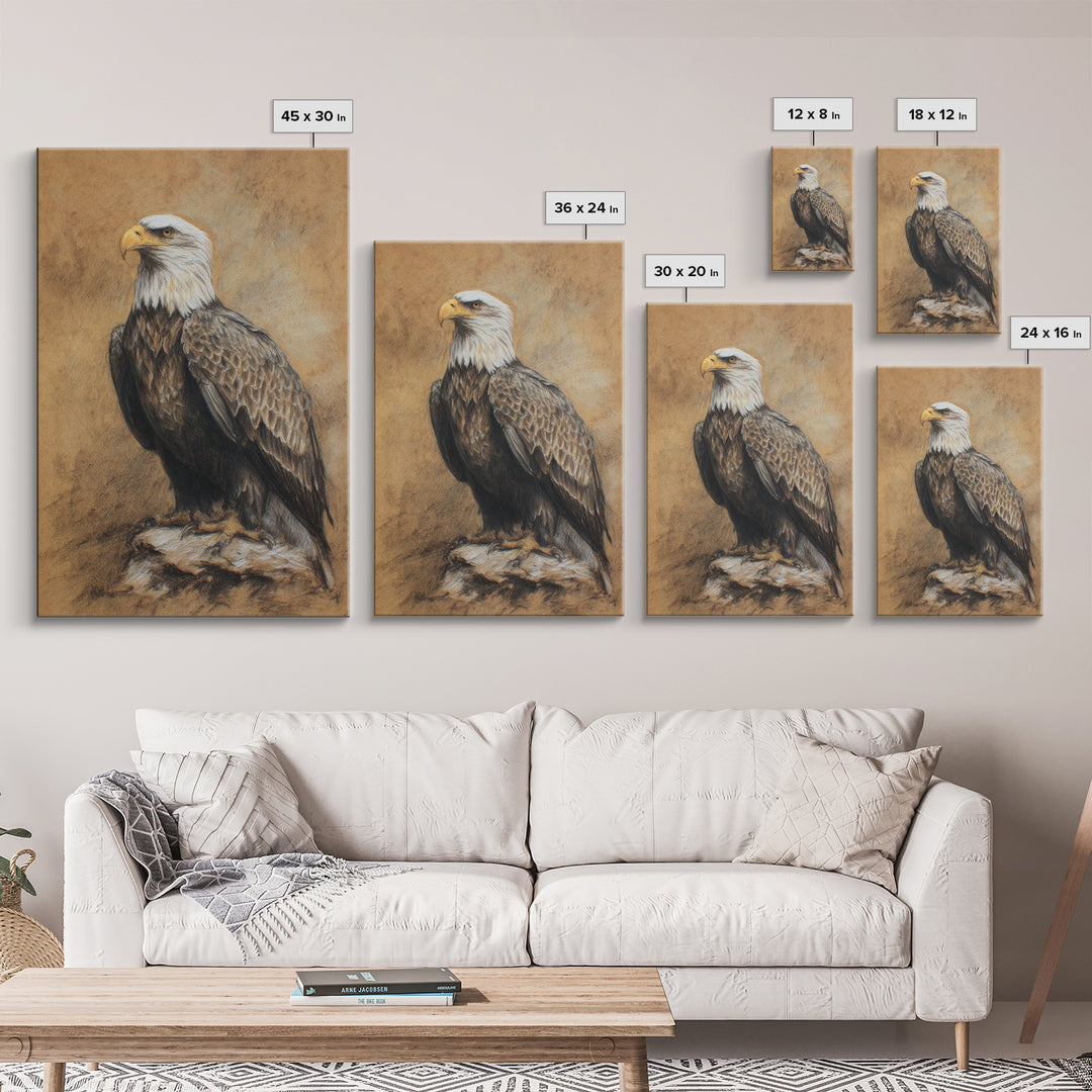 Eagle Portrait with Dramatic Mountain Wind Framed Canvas Print, Bird Art, Art Deco, Living Room Decor, Oil Painting, Flight, BIR-2x3-20